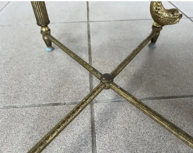MAGNIFICENT HOLLYWOOD REGENCY BRASS & STONE TOP NESTNG TABLES WITH DOLPHNS 2 PCS gallery