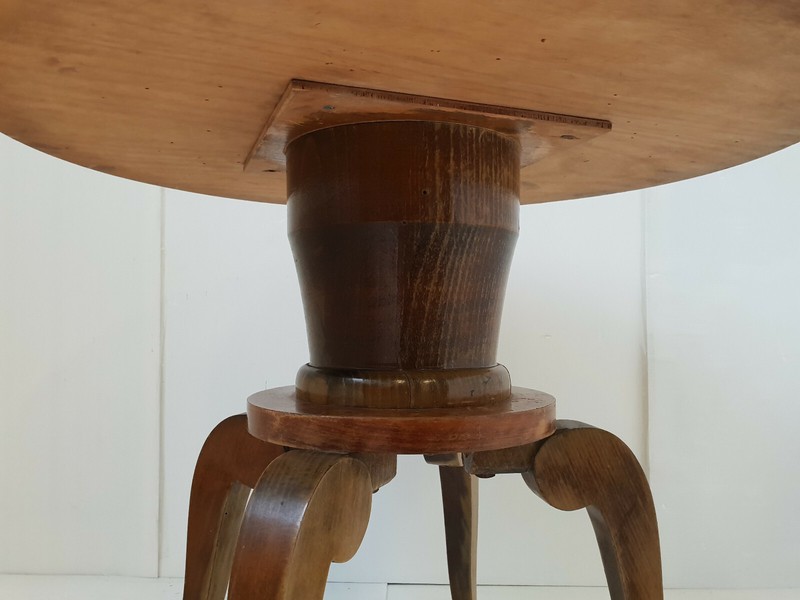 Vintage Side Table Gueridon Walnut Varnish Marquetry 1940s 1950s gallery
