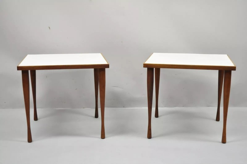 Hans C Andersen Danish Mid Century Modern Teak & Formica Snack Side Table - Pair gallery