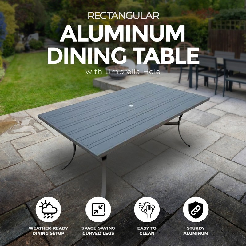 Four Seasons Courtyard Tuscany 72 x 39" Rectangular Aluminum Dining Table, Black gallery