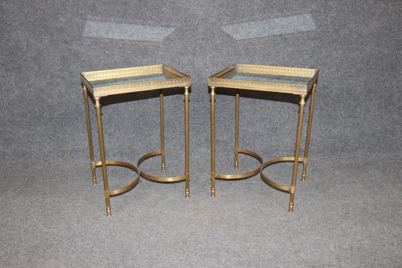 Pair 1960's Maison Jansen Style Mirrored Top & Brass End Tables gallery