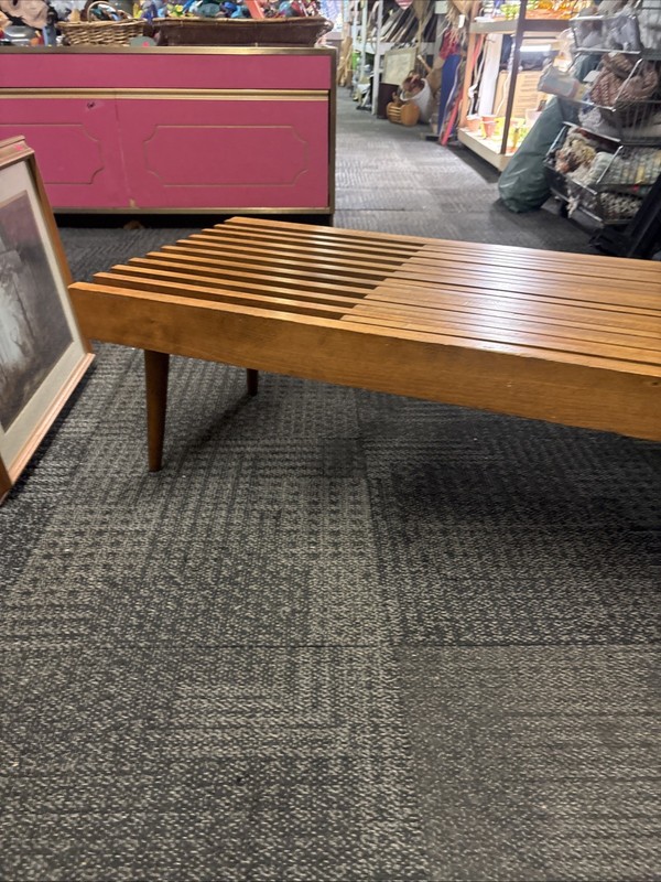 Vintage Mid Century Modern Expanding Slat Bench / Coffee Made In Yugoslavia 🔥 gallery