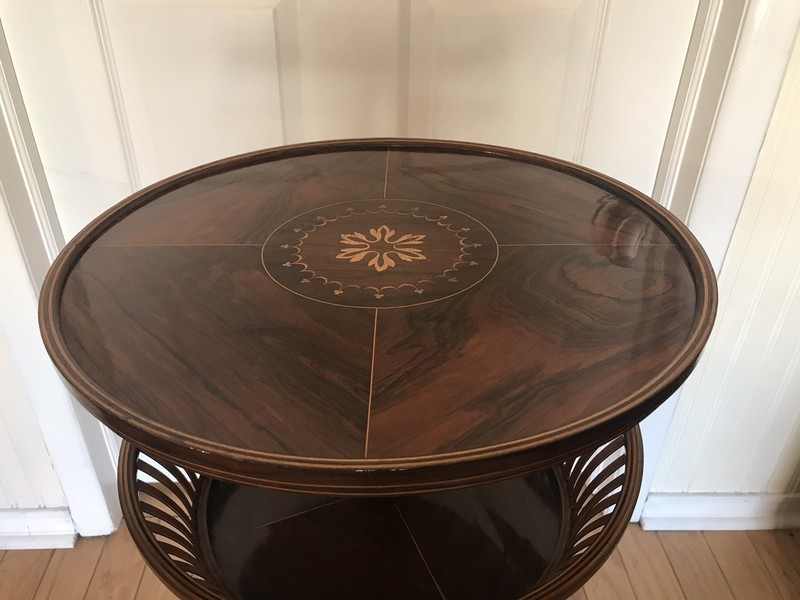 Two Tier Rosewood Table With Inlaid Marquetry/ England Circa 1910 gallery