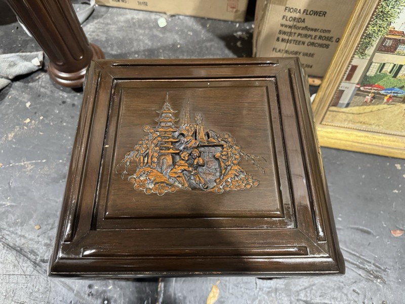 Vintage Engraved Nesting Tables Oriental Rose Wood Beautiful gallery