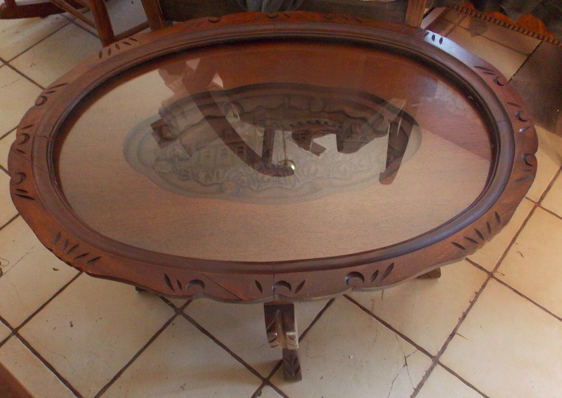 Carved Walnut Castle Scene Coffee Table with Serving Tray (CT-234)
