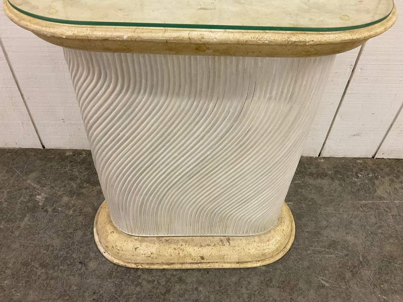 Tessellated Fossil Stone, Split Pencil Reed Side Table Maitland Smith Style gallery