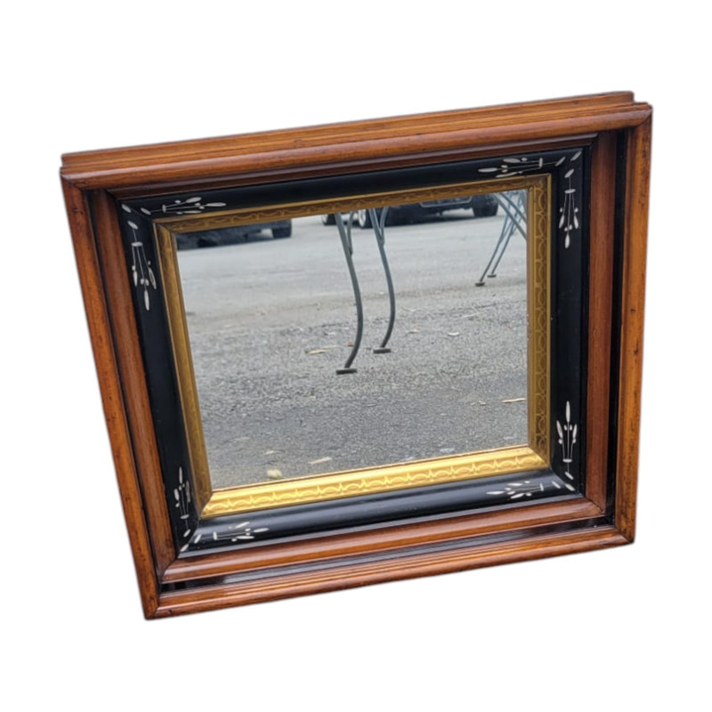 19th C American Victorian Walnut Mirror Gold Gilt Black Ebonized Frame Antique gallery