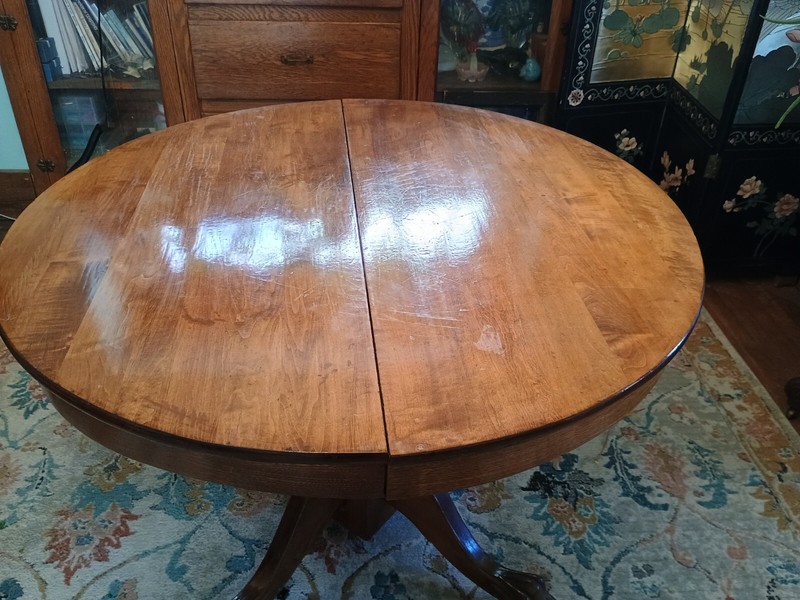 Antique Round Oak Lion Claw Foot Table 42" Dia 29" High gallery