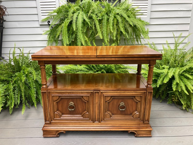 THOMASVILLE MID CENTURY FLIPTOP ROLLING BAR CART SIDEBOARD CABINET CONSOLE TABLE gallery