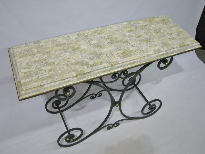 Maitland Smith Iron Baker's Table With Tesselated Stone Top; Nr. Mint to Mint gallery