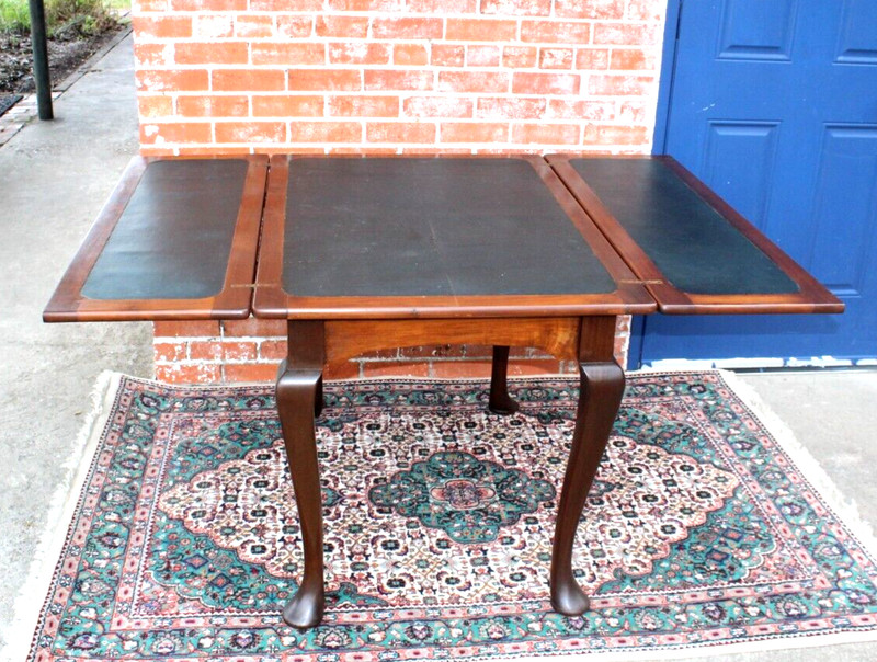 English Antique Mahogany Fold Leaf William & Mary Style Game Table gallery