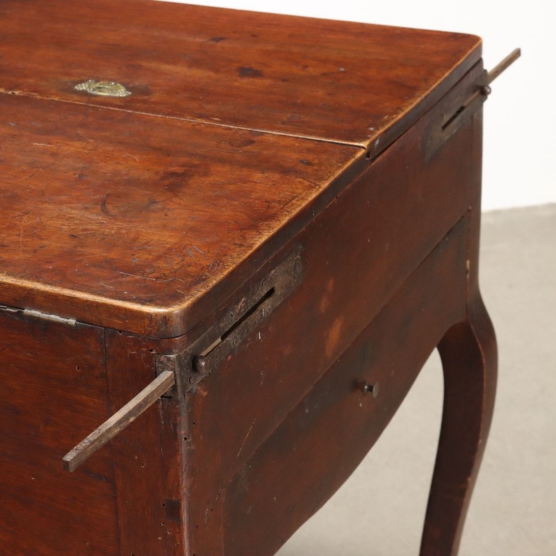 Antique Working Table Walnut Poplar Openable Top XIX Century Original gallery