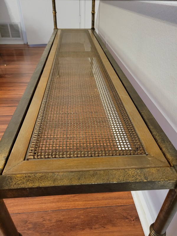 Vintage Hollywood Regency Gold Entry Table 1970s Modernist Etagere Tiered gallery