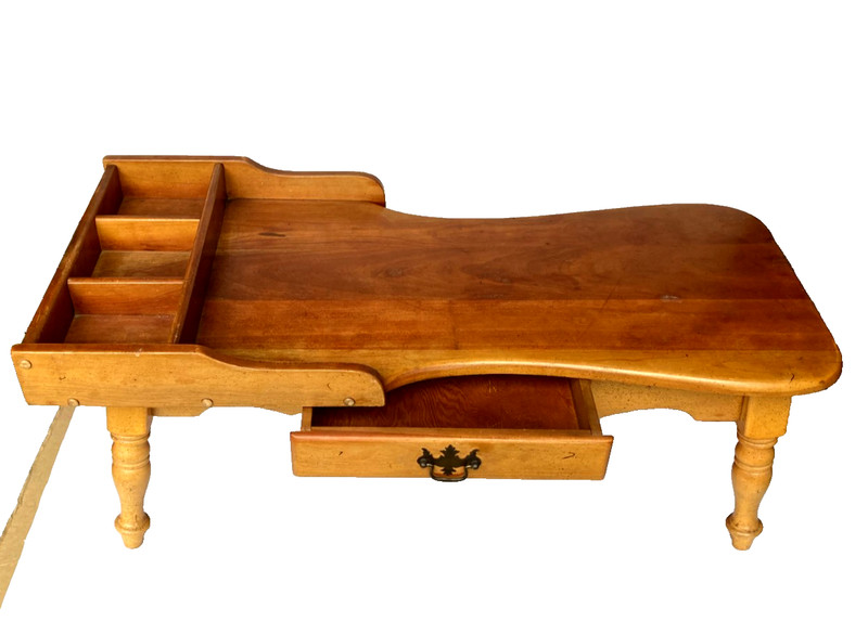 Vintage COBBLER Solid Maple Wood Bench Coffee Table with Drawer MCM - Rare!! gallery