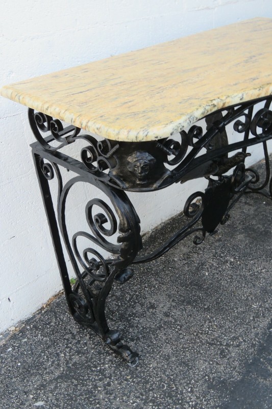 Art Deco Style Marble Top Painted Black Metal Bird Design Console Table 2872 gallery