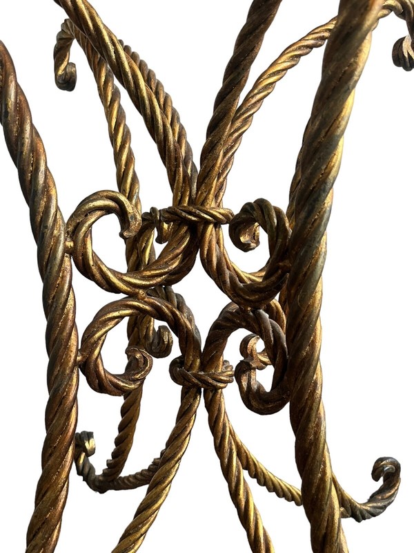 Vintage 1940's Italian ROPE & TASSEL Iron GOLD GILT Hollywood Regency Dining Set gallery