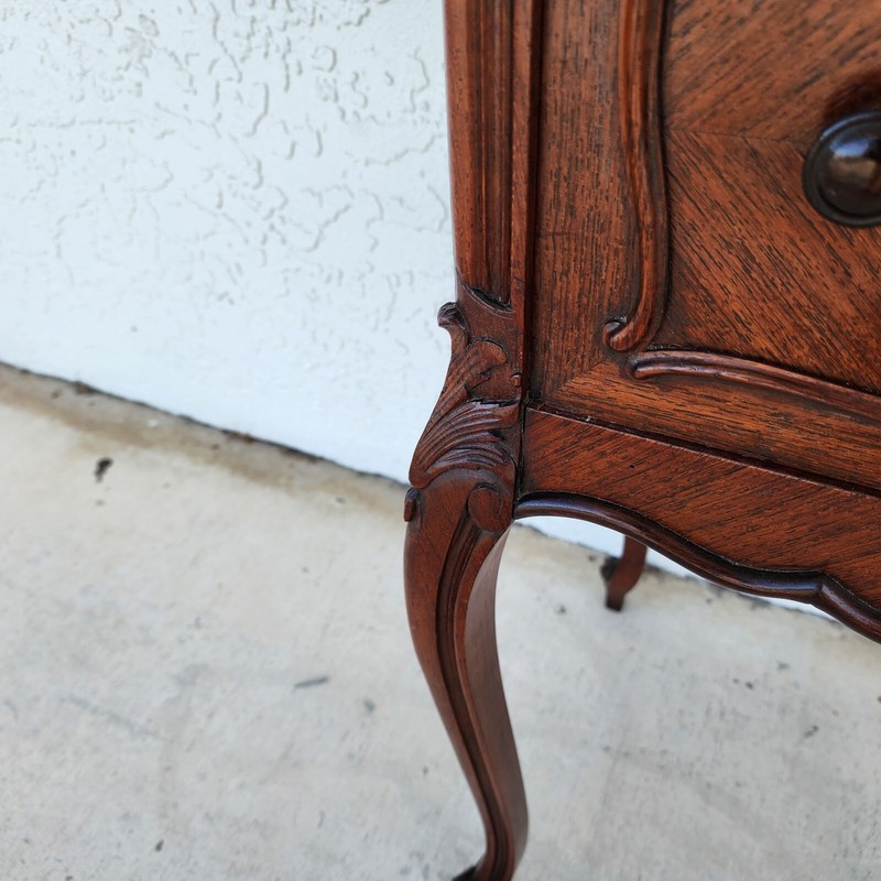 French Bedside Cabinet End Table Walnut & Marble gallery