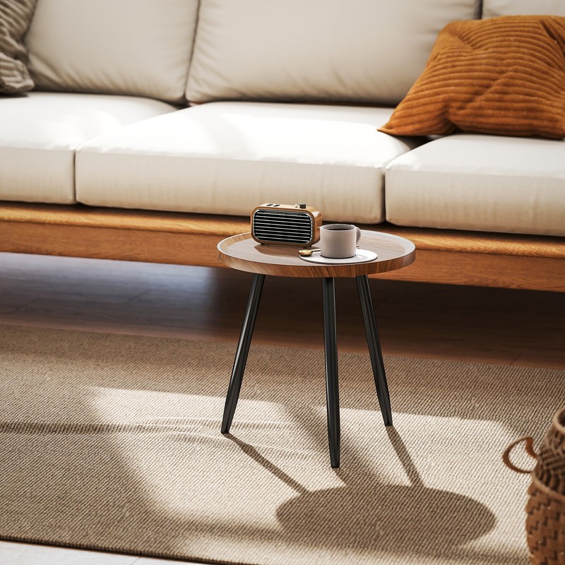 HOMCOM Modern End Side Table, Round Coffee Table, Chestnut Wood Effect gallery