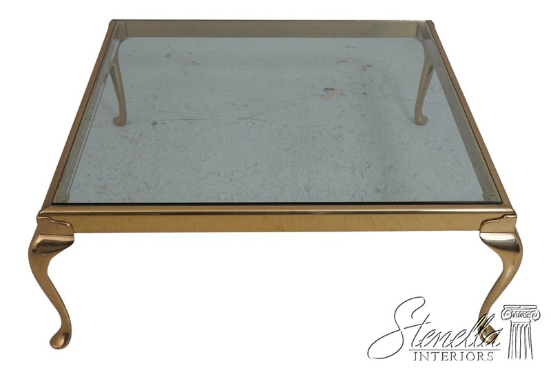 F68988: LABARGE Solid Brass Glass Top Large Coffee Cocktail Table