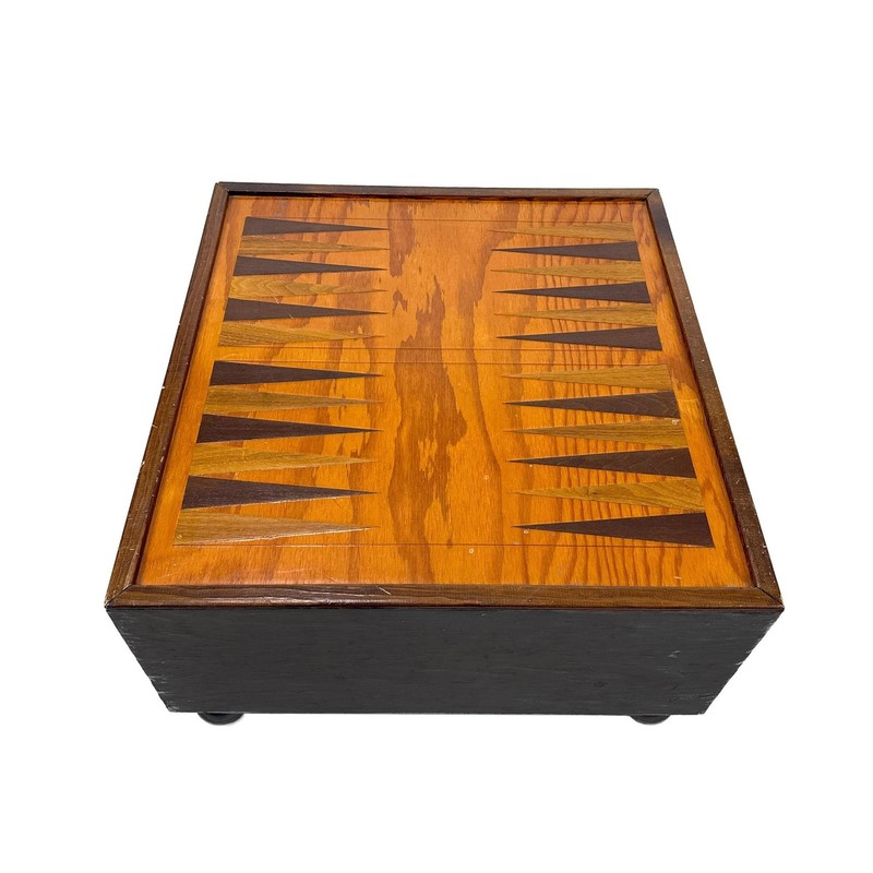 Vtg 1930s Handmade Art Deco Backgammon Board Low Game Table Geometric Wood Inlay gallery