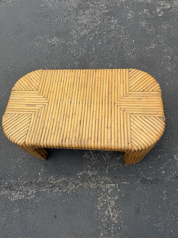 1970s Vintage Split Bamboo Coffee Table with Waterfall Edge gallery
