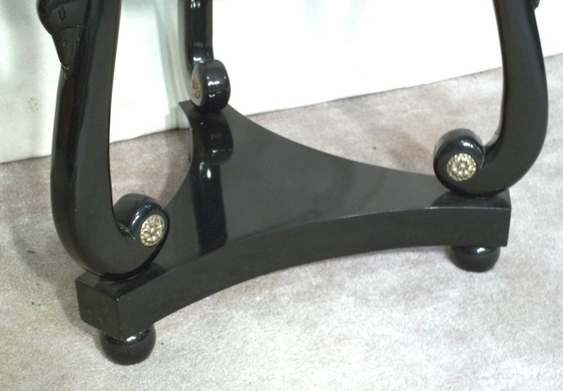 MID CENTURY MODERN CLASSICAL REGENCY BLACK LACQUER SWAN HEAD TABLE gallery