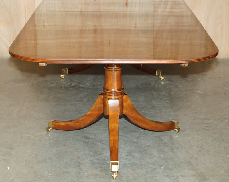 EXQUISITE TWO PEDESTAL BURR WALNUT EXTENDING DINING TABLE & 10 CHAIRS SUITE gallery