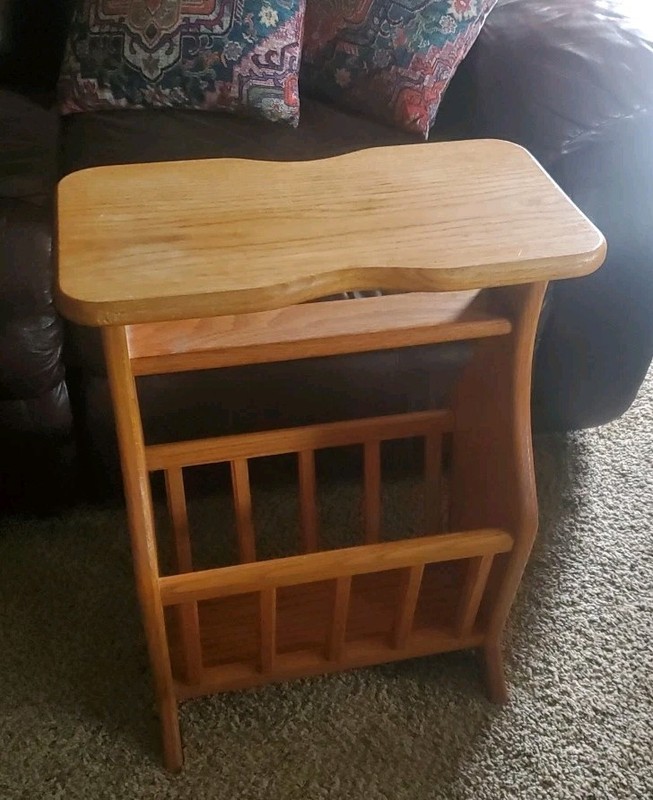 VTG Solid Oak Magazine Rack End Accent Table