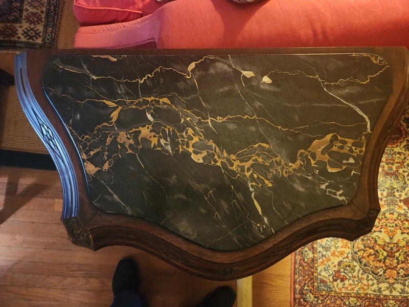 Antique Marble Top Heavily Carved Server With 2 Drawers gallery