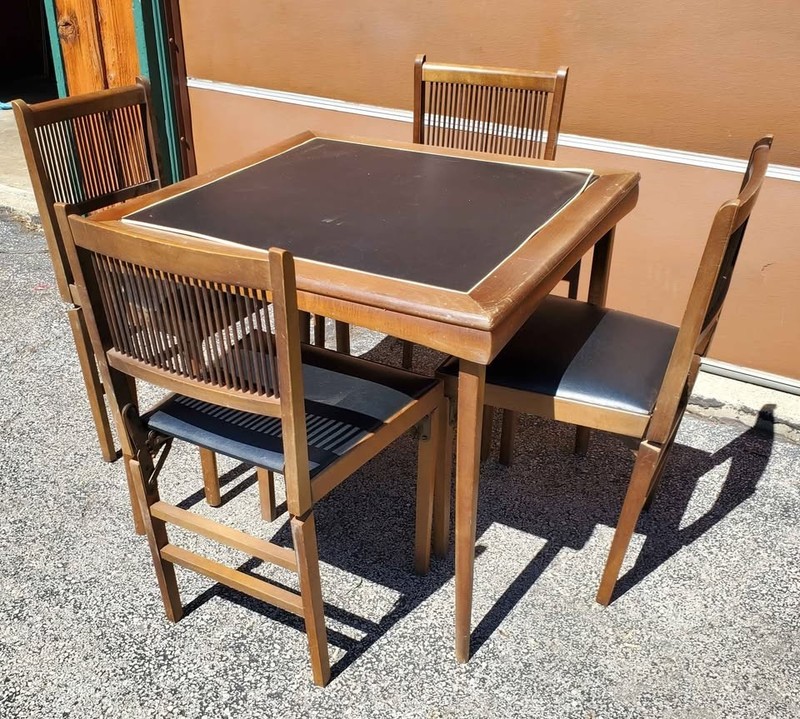 Vintage LEG-O-MATIC Ebony Folding Table & 4 Chairs for Restoration