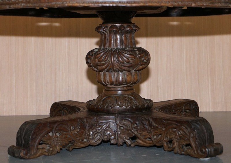 RARE CIRCA 1880 ANGLO INDIAN HAND CARVED CENTRE COFFEE OCCASIONAL TABLE BURMESE gallery