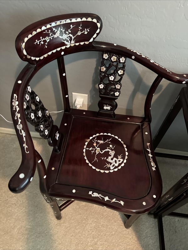 4 Nesting Tables & 2 Chairs Rosewood Mother Of Pearl Inlay Flowers & Birds SD gallery