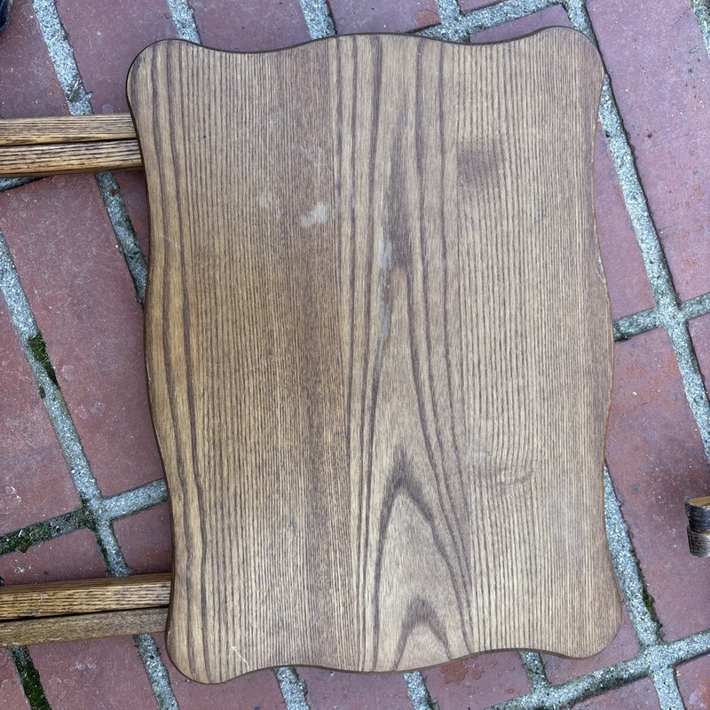 Vintage Set of 4 Unique Folding TV Table Trays & Rack Solid Oak Wood gallery