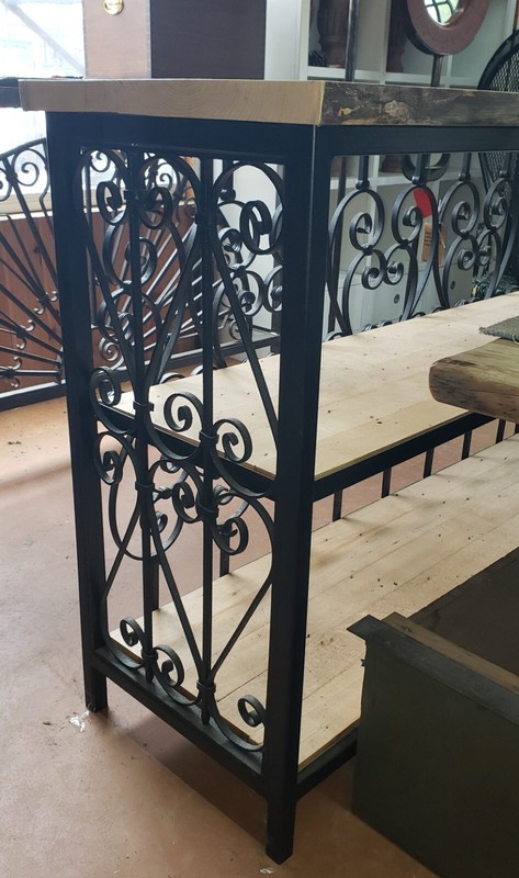 Custom Made Wrought Iron & Wood Console Table with 3 Shelves GS00408 gallery