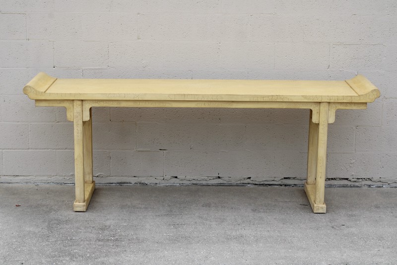 Authentic Marked McGuire Chinese Pagoda Altar Console Table With Crackle Finish gallery