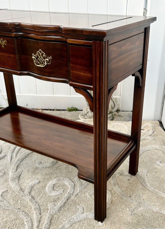 VTG. Harden Chippendale Style Flip Top Cherry Server/Bar Table w/Drawer & Shelf gallery