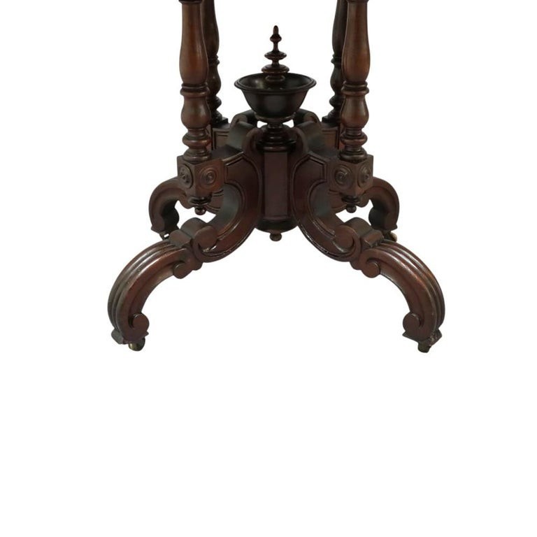 Renaissance Revival Carved Walnut & Marble Turtle Top Table c1890 gallery