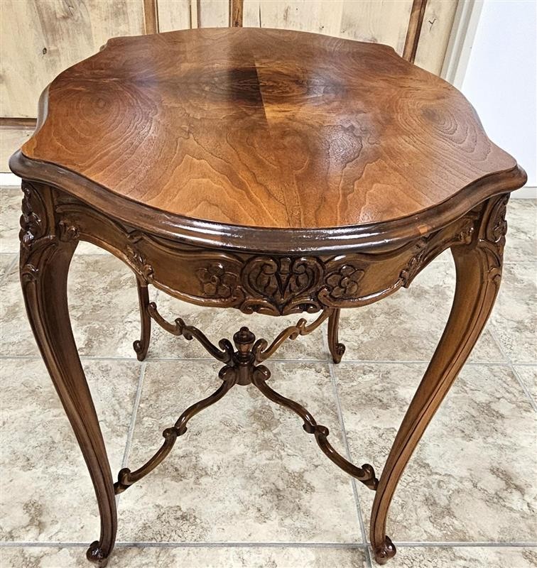 Vintage Rococo Revival Walnut Accent Table - Cabriole Legs - Signed & Stamped gallery