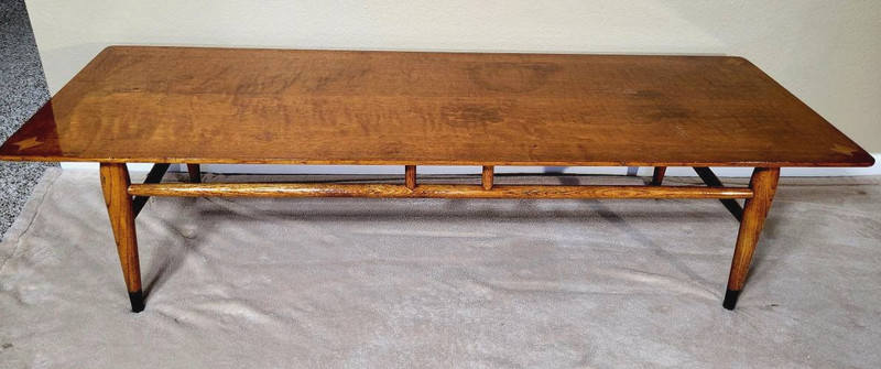VINTAGE DANISH MCM WOOD SURFBOARD COFFEE TABLE 56″ X 19″ X 14″