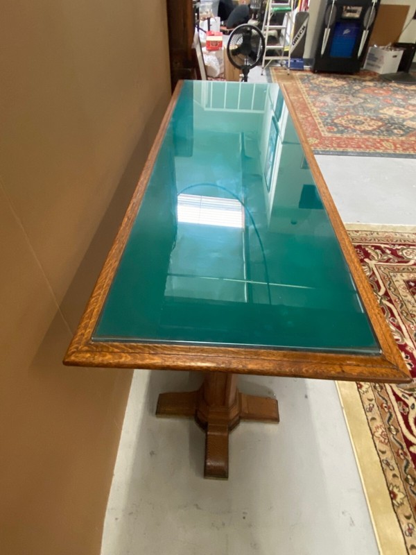 HEAVY QUARTERED SAWED OAK BANKERS TABLE gallery