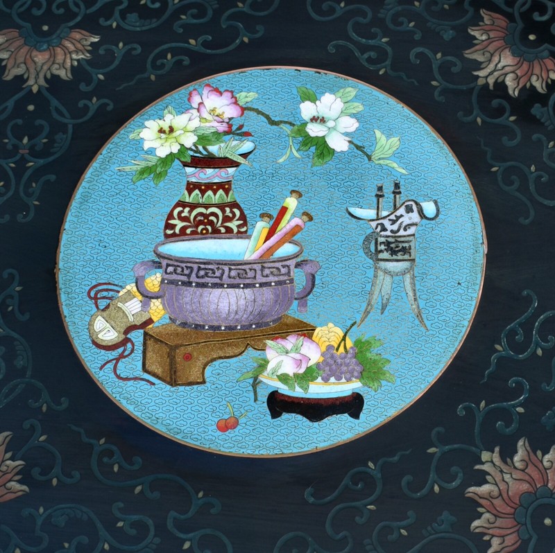 Vintage Asian Cocktail Table w/Cloisonné Panels gallery