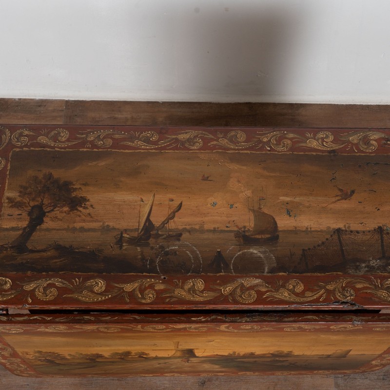 Early 19th Century Original Hand Painted Dutch Drop Leaf Table Console gallery