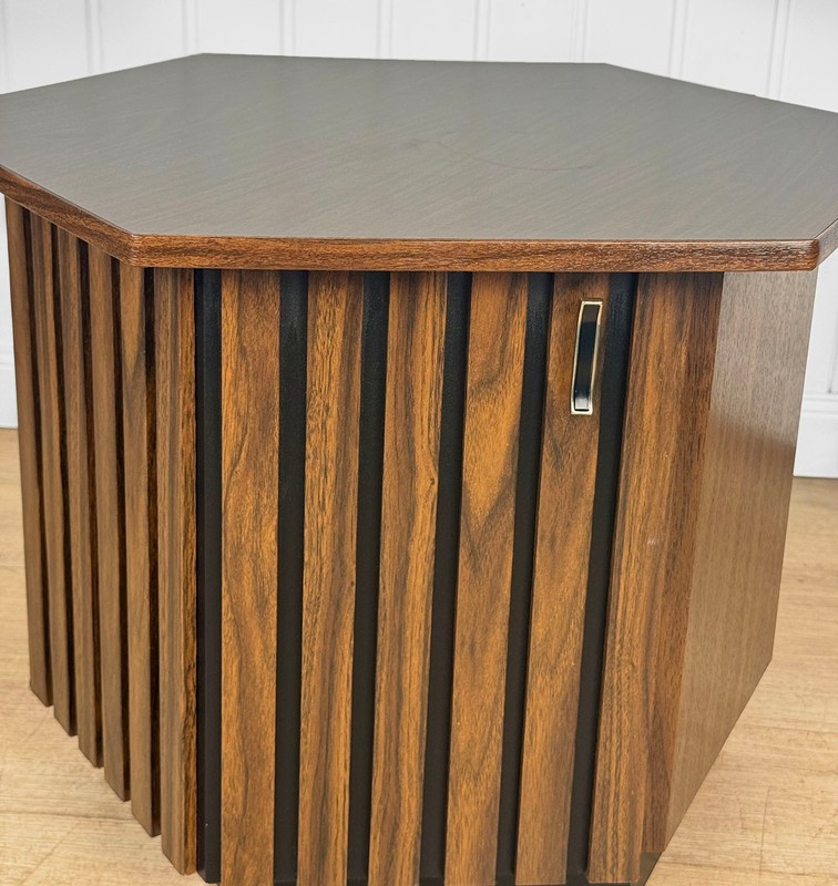 Mid-Century Hexagonal Walnut & Black Laminated Cocktail Table gallery