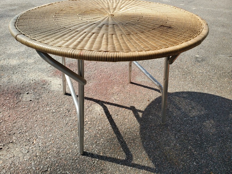 Folding Mid Century Rattan Table With Metal Base Folding gallery
