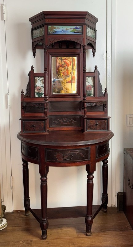 Antique Aesthetic Vanity/Entry Table With Anglo Japanese and Orientalist Motifs gallery