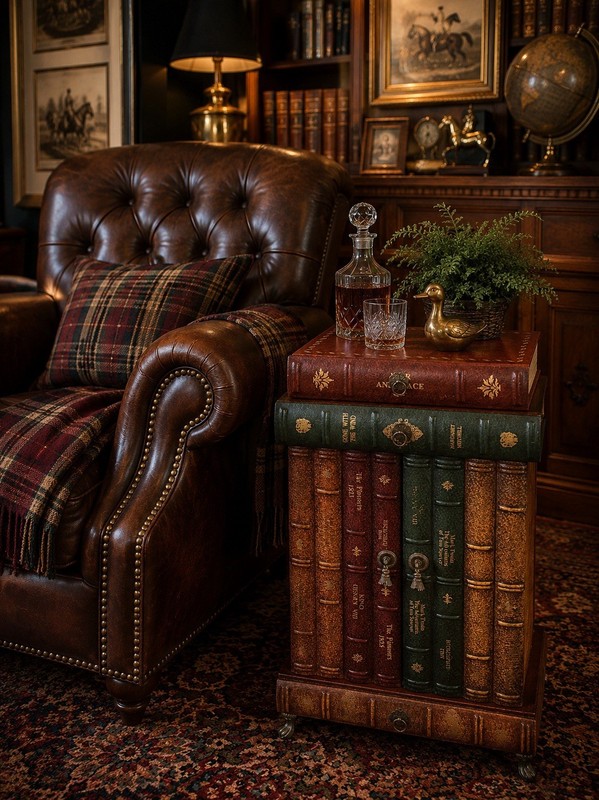Regency Style Leather Faux Book Stack Pair Side Tables Cabinet 3 Drawer 2 Doors gallery