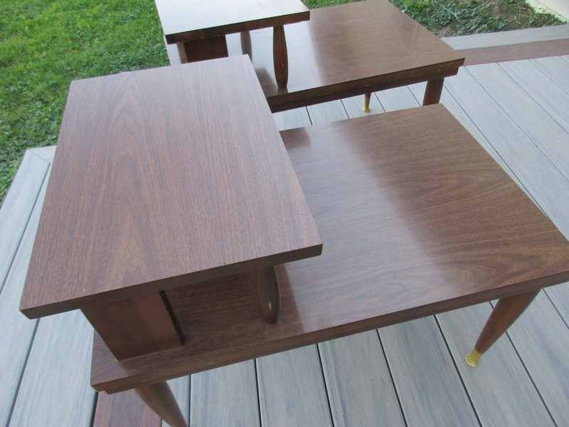 2 Mersman Mid Century Modern 2 Tier End Side Tables 1960's Formica Tops gallery