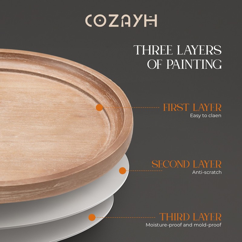 COZAYH Round Rustic Wooden Accent Tray Top Nightstand Side Table, White Legs gallery