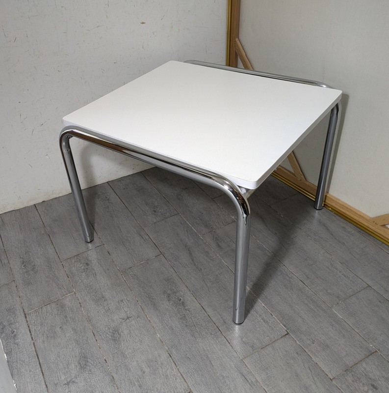 Vintage Mid Century Modern Bauhaus Style Tubular Chrome White Formica Table W36