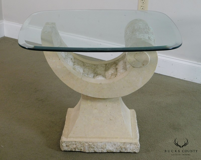 Postmodern Tessellated Marble Glass Top Side Table gallery